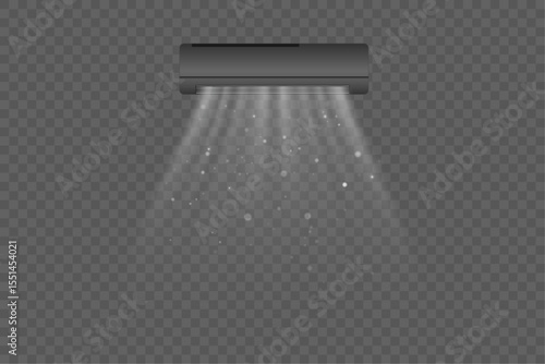 Abstract light blowing effect from air conditioner, air purifier or humidifier. Air conditioner with cold wind effect. Wind Wave Effect. Realistic movement of a thin stream of water