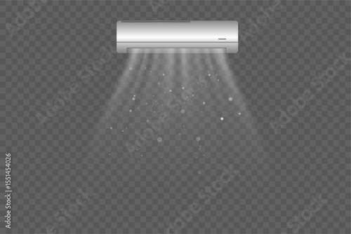 Abstract light blowing effect from air conditioner, air purifier or humidifier. Air conditioner with cold wind effect. Wind Wave Effect. Realistic movement of a thin stream of water
