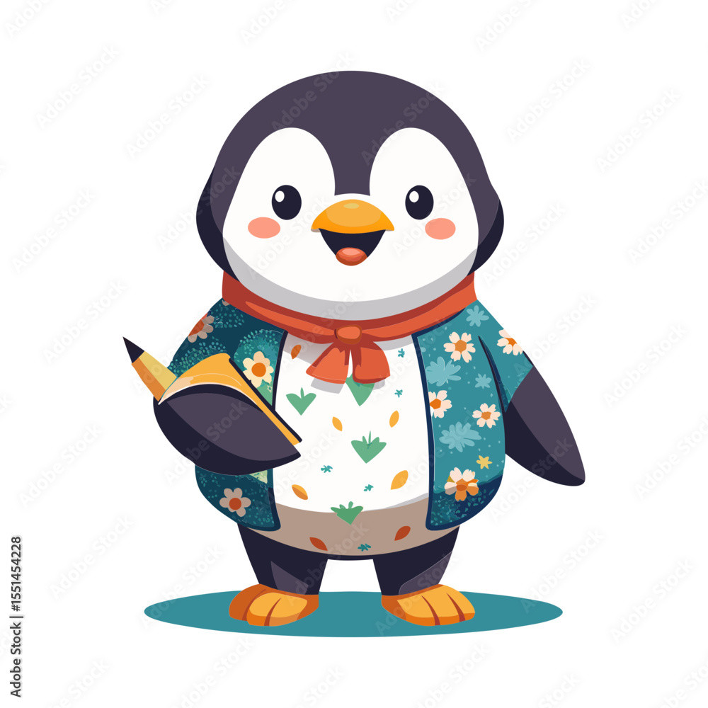 Fototapeta premium 3D cartoon penguin characters wearing glasses and baseball caps with winter holiday elements