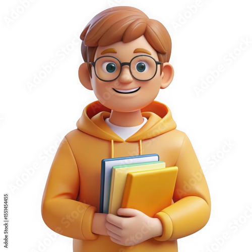 3d boy student png isolated on transparent background
