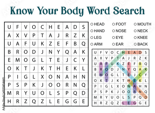 Body Parts Word Search Puzzle with Answer Key for Learning