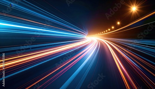 Fast Moving Night Highway With Colorful Light Trails