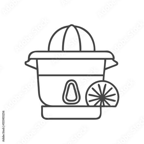 A simple line art illustration of a citrus juicer with a slice of lime, embodying a fresh and clean kitchen vibe.