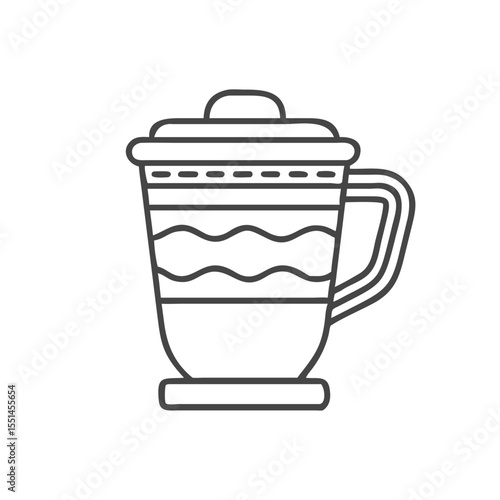 A simple, elegant line drawing of a mug with decorative patterns, perfect for coffee lovers.