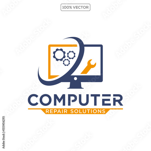 Computer repair logo template. Software development vector