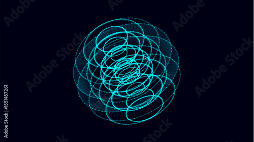 Vector sci-fi blue sphere with particles and lines. Concept network connection. Frame sphere. Abstract technology background.