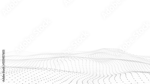 Digital technology white wave. Light cyberspace with motion dots and lines. Futuristic digital background artificial intelligence. Big data analytics.