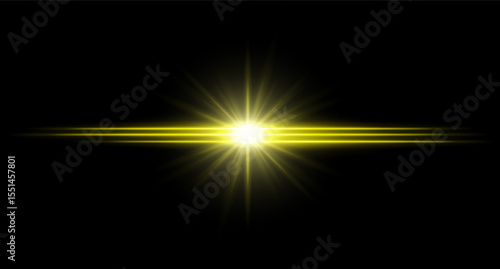 Bright light glowing flare with intense horizontal beams and radiant burst. Clean light effect with high contrast.