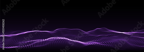 Vector digital technology wave. Dark cyberspace with purple motion dots. Futuristic digital background. Big data analytics.
