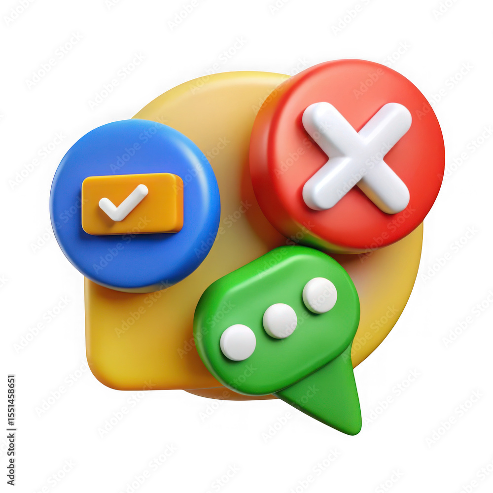 Fototapeta premium Speech bubbles with check and cross marks isolated on white background, isolated on transparent background