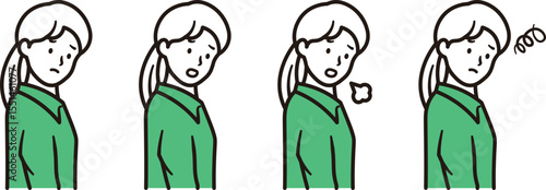 悩んでいるビジネスウーマンのシンプルなイラスト素材セット