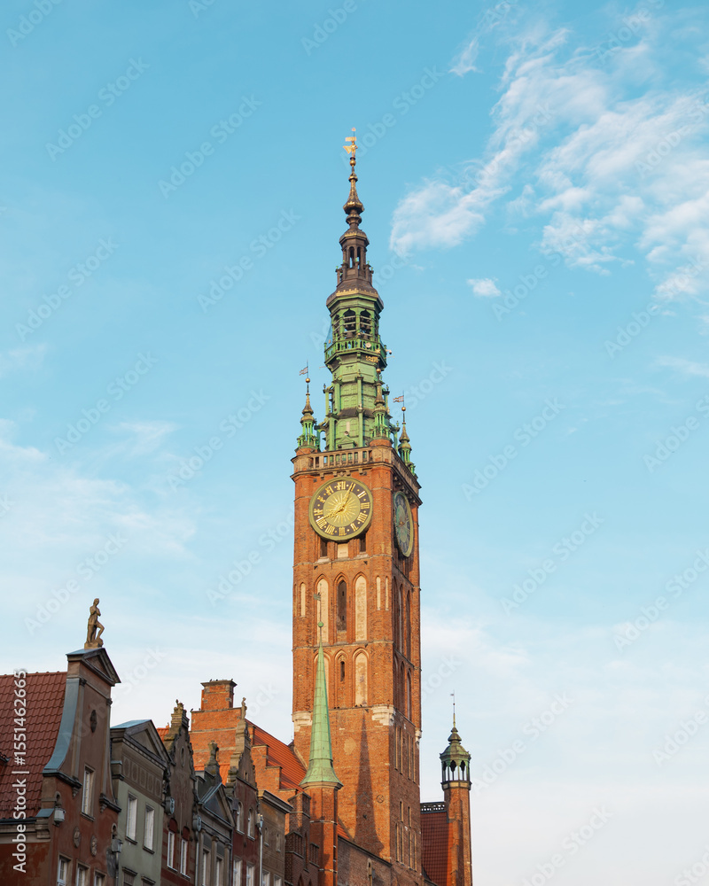 Obraz premium a clock tower in the center of an old European city