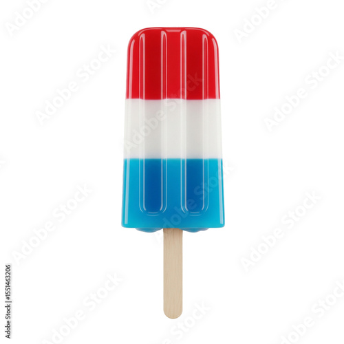 Sweet, frozen ice cream popsicle on a white background, featuring the 4th july, independence day of america