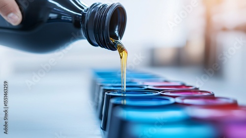 A person pouring oil into a funnel, with layers representing different refining processes, symbolizing the downstream sector's role in converting crude into usable products for demand satisfaction.
