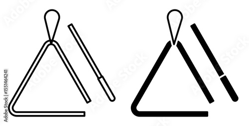 Linear icon. Triangular musical instrument vibrating at different frequencies from the blow of a short metal stick. Simple black and white vector isolated on white background