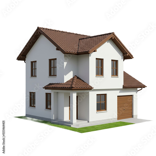 Two-Story House Exterior: Modern Home Design with Brown Roof