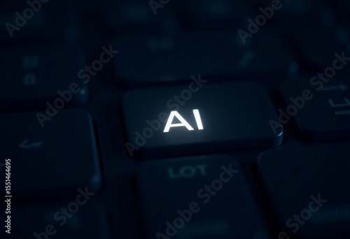 Tastiera minimale con solo tasto AI illuminato, concetto di intelligenza artificiale