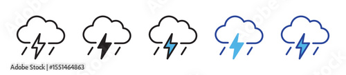 Strom icon set in outline and flat style , isolated on a white background. Vector illustration.