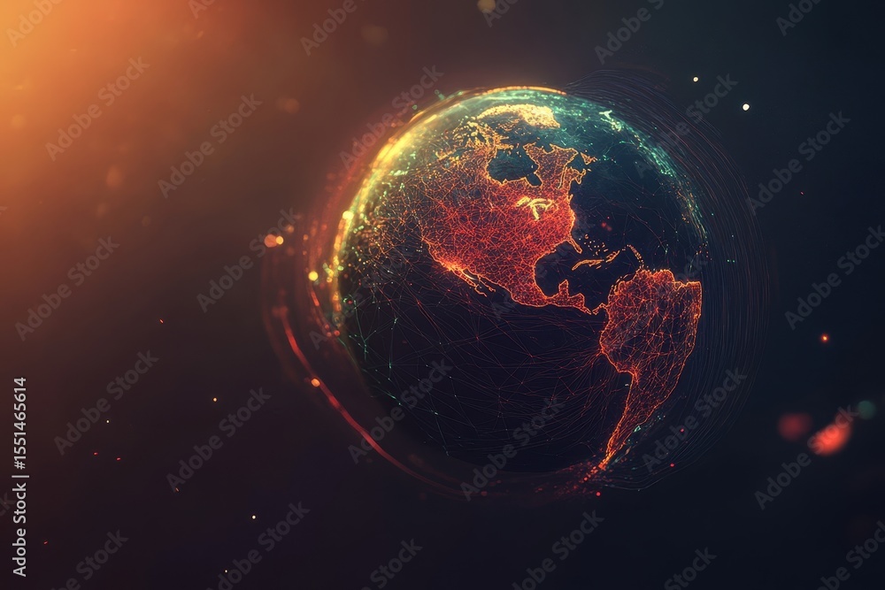 Obraz premium Glowing Earth with Bright Connections and Cosmic Background