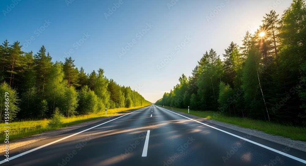Fototapeta premium Lonely Highway Through Peaceful Forest