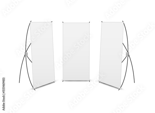 Empty X banner stand realistic isolated, vector set