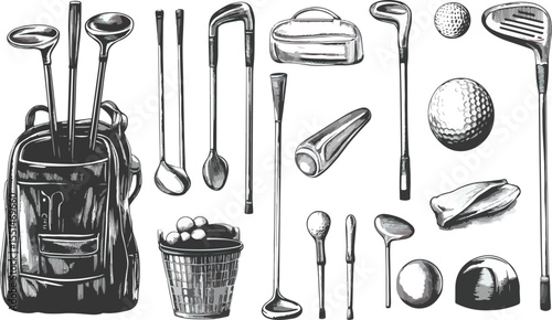 Monochrome Golf Equipment Set with Bag Clubs Balls and Accessories