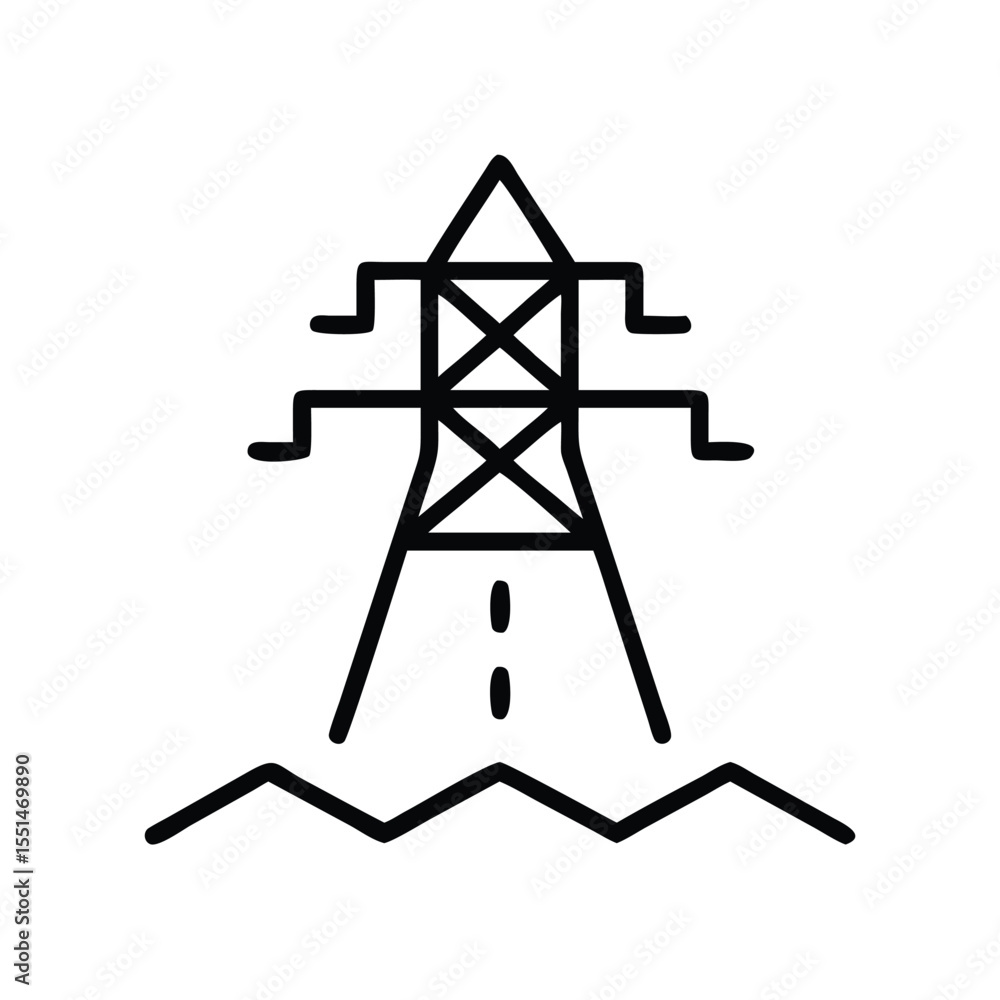 Illustration of electricity pylon power line transmission tower energy infrastructure and electrical network design Illustration of electricity pylon power line transmission tower energy infrastructure and electrical network design