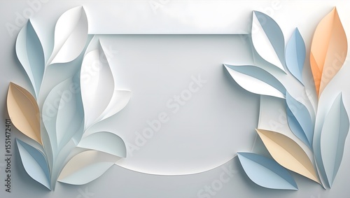 Abstract paper cut leaves frame with soft pastel colors and copy space