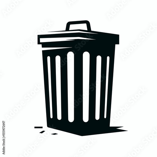 Trash Can. Furniture Interior Decoration Cartoon Animal Clipart Line Art Vector Illustration. Bin for waste container to discard garbage receptacle refuse.