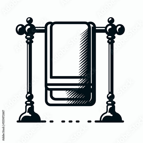 Towel Rack. Furniture Interior Decoration Cartoon Animal Clipart Line Art Vector Illustration. Bathroom organizer accessory holding frame for washcloth drying stand.