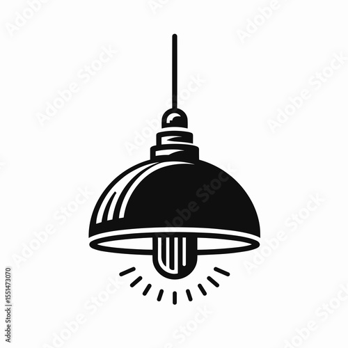 Pendant Light. Furniture Interior Decoration Cartoon Animal Clipart Line Art Vector Illustration. Hanging lamp fixture overhead illumination ceiling luminaire glow.