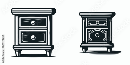 Nightstand. Furniture Interior Decoration Cartoon Animal Clipart Line Art Vector Illustration. Bedroom table next to bed bedside cabinet home furniture resting platform.