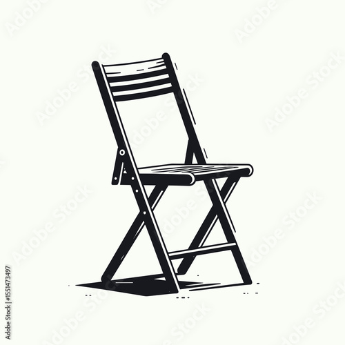 Folding Chair. Furniture Interior Decoration Cartoon Animal Clipart Line Art Vector Illustration. Portable seating option collapsible seat for interior exterior gathering location.