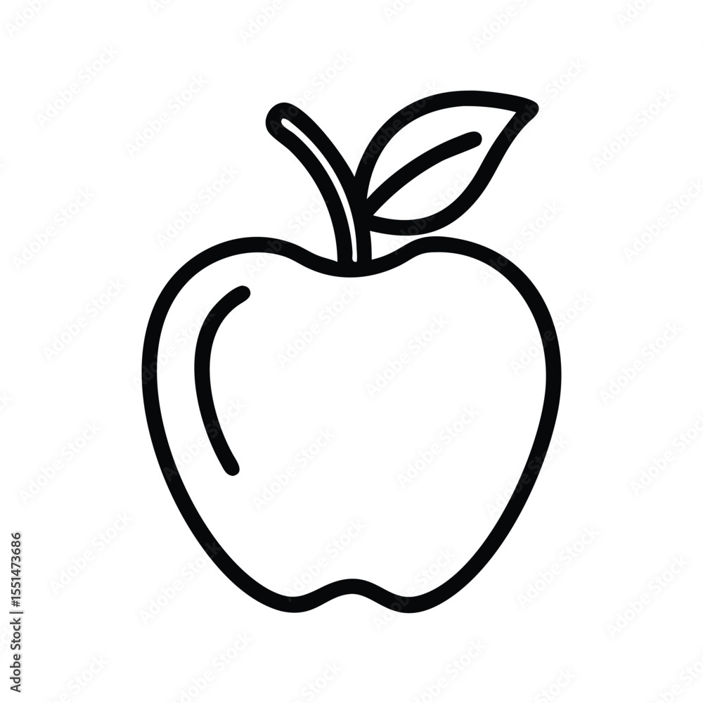Apple outline vector drawing illustration of fresh fruit with leaf for graphic design Apple outline vector drawing illustration of fresh fruit with leaf for graphic design