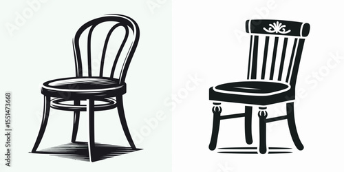 Dining Chair. Furniture Interior Decoration Cartoon Animal Clipart Line Art Vector Illustration. Kitchen seat home eating room fixture indoor furniture place to recline.