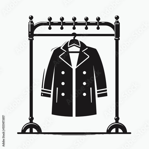 Coat Rack. Furniture Interior Decoration Cartoon Animal Clipart Line Art Vector Illustration. Entryway fixture for holding outerwear jackets and head covering at home.