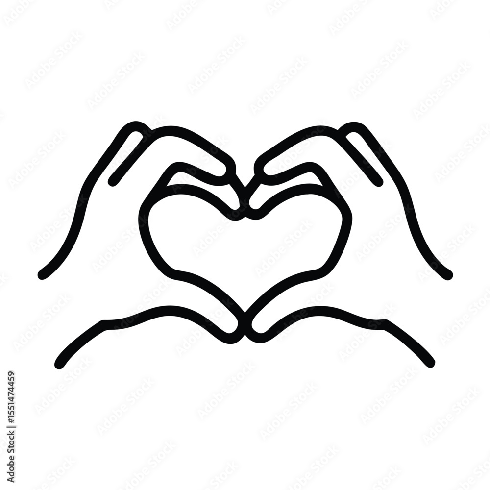 Hand heart gesture vector illustration, love and support symbol, romantic hands heart shape outline drawing design Hand heart gesture vector illustration, love and support symbol, romantic hands heart shape outline drawing design