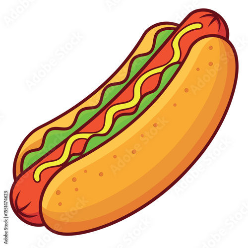 Delicious hot dog with mustard and relish isolated on white background