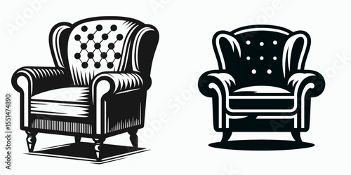 Armchair. Furniture Interior Decoration Cartoon Animal Clipart Line Art Vector Illustration. Comfortable seat for relaxation a cozy place to unwind at home.