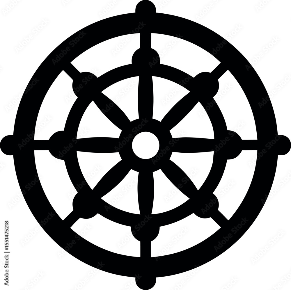 Obraz premium Vector art of black dharma wheel symbol isolated on white background