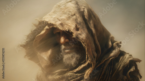 Obraz w ramie desert nomad enduring sandstorm face