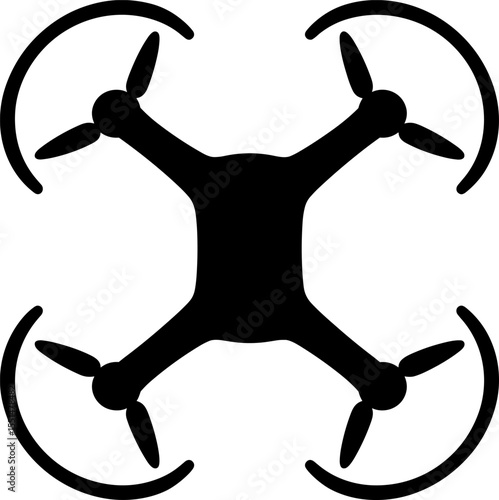 Black drone silhouette hovering with rotating blades