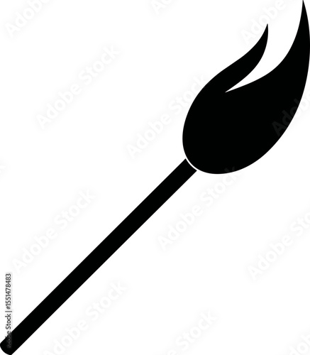 Burning match with black flames on white background