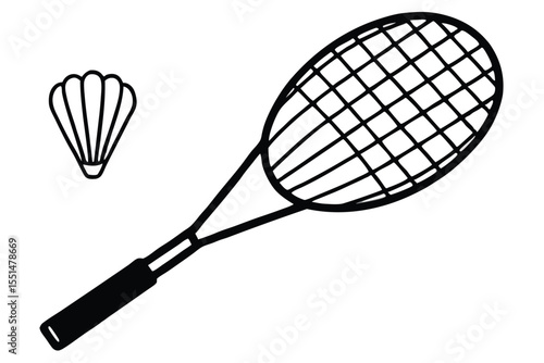 A badminton racket and shuttlecock, isolated on white, represent essential sport equipment for recreation and game play