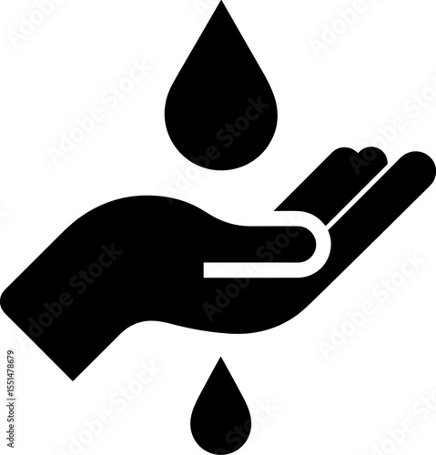 Hand catching falling water drop saving water icon
