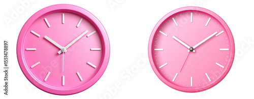 Flat Vector Pink Wall Clock with Minimalist Aesthetic Isolated on Transparent Background PNG
