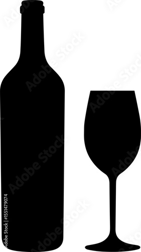 Wine bottle and glass silhouette representing wine culture and celebration