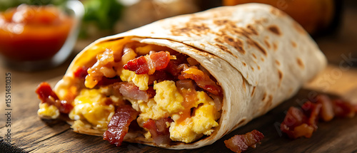 Hearty Breakfast Burrito with Bacon, Eggs, and Cheese