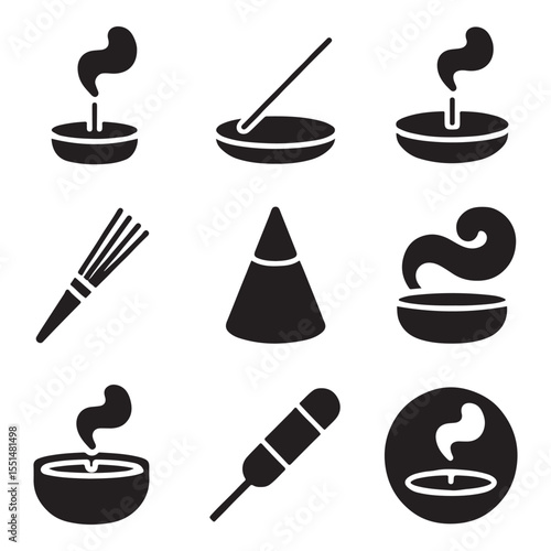 Incense Icon Set for Spiritual. Simple Icons of Incense Burners and Holders
