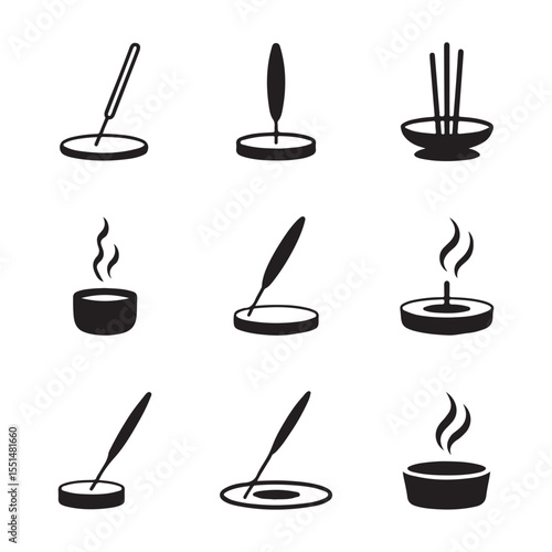 Incense Icon Set for Spiritual. Simple Icons of Incense Burners and Holders
